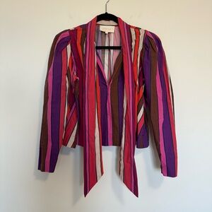 Carolina K Tie Neck Blouse Striped Pink Small